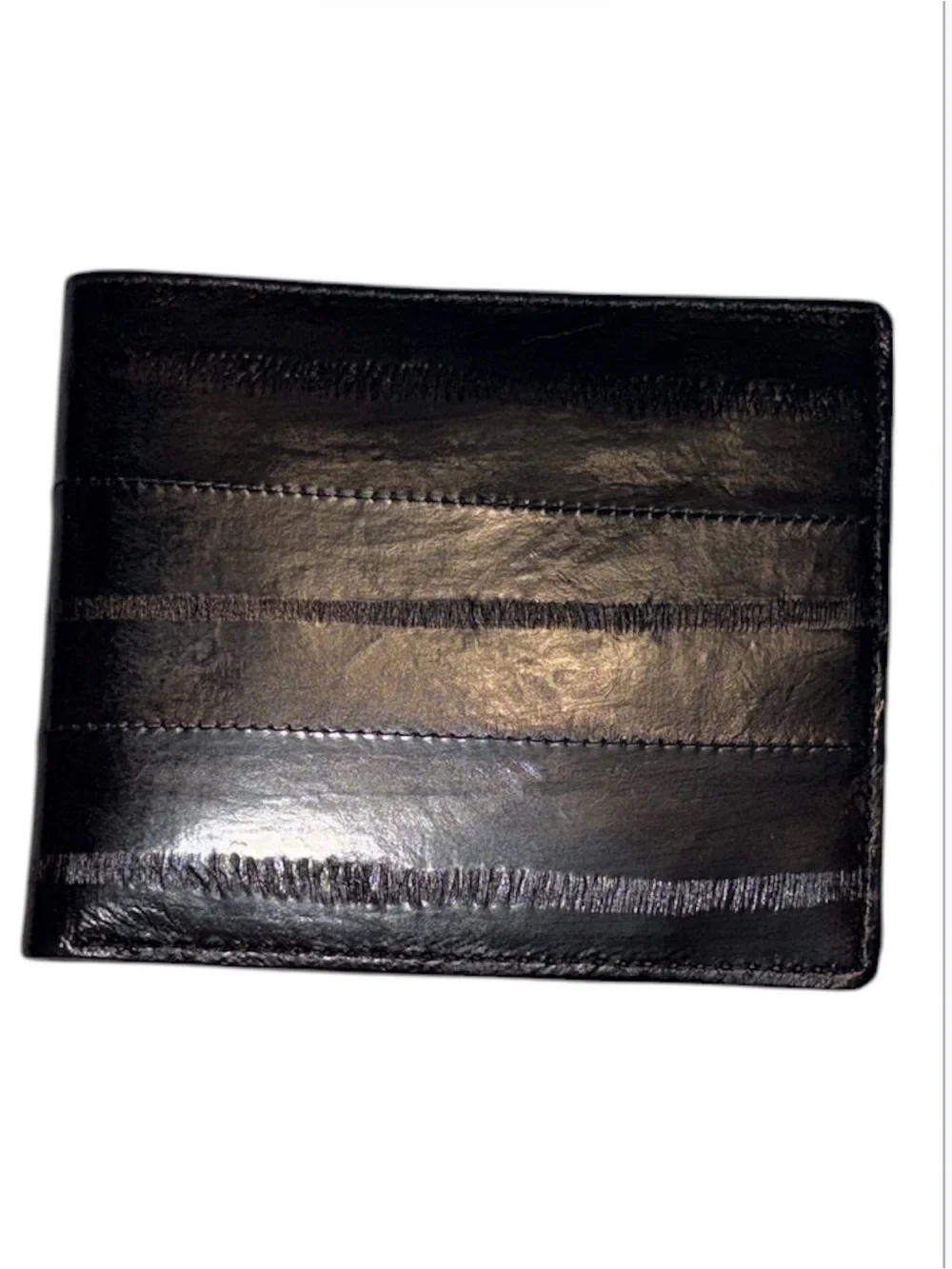 NWT Men's Genuine Eel Skin Bifold Wallet - Sleek Black (Made in Korea)
